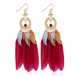 HCL Women's Elegant Fashion Colorful Feather Tassel Earrings - Divine Inspiration Styles