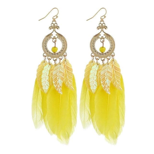HCL Women's Elegant Fashion Colorful Feather Tassel Earrings - Divine Inspiration Styles