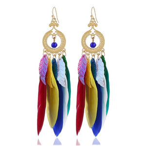 HCL Women's Elegant Fashion Colorful Feather Tassel Earrings - Divine Inspiration Styles