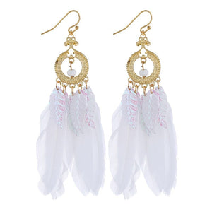 HCL Women's Elegant Fashion Colorful Feather Tassel Earrings - Divine Inspiration Styles
