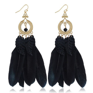 HCL Women's Elegant Fashion Colorful Feather Tassel Earrings - Divine Inspiration Styles