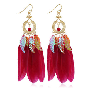 HCL Women's Elegant Fashion Colorful Feather Tassel Earrings - Divine Inspiration Styles