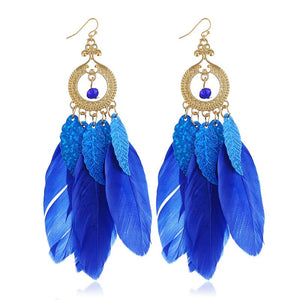 HCL Women's Elegant Fashion Colorful Feather Tassel Earrings - Divine Inspiration Styles