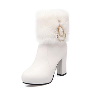 ROSALINE Design Women's Fashion Elegant Plush Fur Platform Rhinestone Shoes - Divine Inspiration Styles