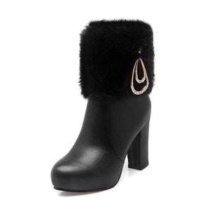 ROSALINE Design Women's Fashion Elegant Plush Fur Platform Rhinestone Shoes - Divine Inspiration Styles