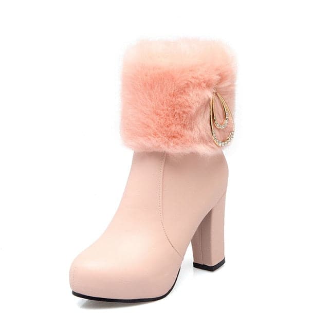 ROSALINE Design Women's Fashion Elegant Plush Fur Platform Rhinestone Shoes - Divine Inspiration Styles
