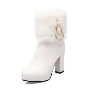 ROSALINE Design Women's Fashion Elegant Plush Fur Platform Rhinestone Shoes - Divine Inspiration Styles