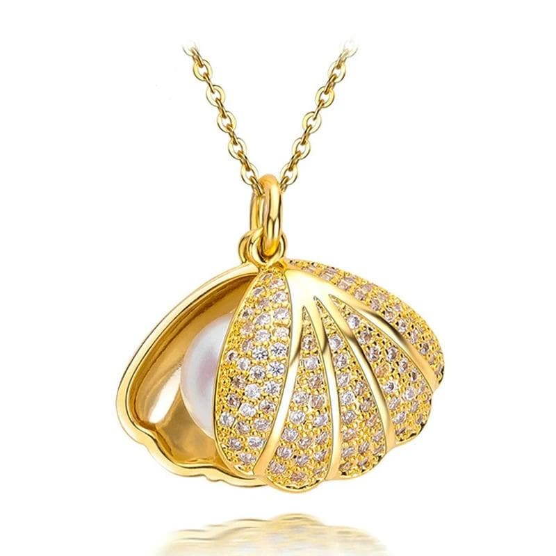 FENASY Women's Fine Fashion Golden Shell Genuine Pearl Necklace Jewelry - Divine Inspiration Styles