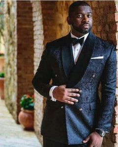 REALMEN Men's Formal Fashion Stylish Embroidery Design Black Tuxedo Suit Set - Divine Inspiration Styles