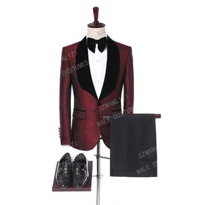 SZSUITS Men's Fashion Suit Sets With Pants Italian Tuxedo Polished Velvet Lapel Blazer Suit Set - Divine Inspiration Styles
