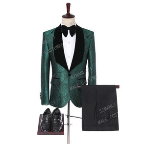 SZSUITS Men's Fashion Suit Sets With Pants Italian Tuxedo Polished Velvet Lapel Blazer Suit Set - Divine Inspiration Styles