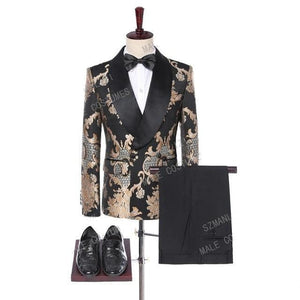 SZSUITS Men's Fashion Suit Sets With Pants Italian Tuxedo Polished Velvet Lapel Blazer Suit Set - Divine Inspiration Styles