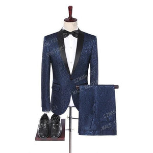 SZSUITS Men's Fashion Suit Sets With Pants Italian Tuxedo Polished Velvet Lapel Blazer Suit Set - Divine Inspiration Styles