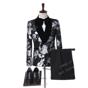 SZSUITS Men's Fashion Suit Sets With Pants Italian Tuxedo Polished Velvet Lapel Blazer Suit Set - Divine Inspiration Styles