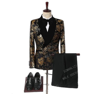 SZSUITS Men's Fashion Suit Sets With Pants Italian Tuxedo Polished Velvet Lapel Blazer Suit Set - Divine Inspiration Styles