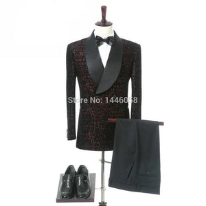 SZSUITS Men's Fashion Suit Sets With Pants Italian Tuxedo Polished Velvet Lapel Blazer Suit Set - Divine Inspiration Styles