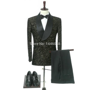 SZSUITS Men's Fashion Suit Sets With Pants Italian Tuxedo Polished Velvet Lapel Blazer Suit Set - Divine Inspiration Styles