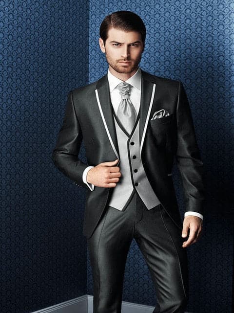 TPS Men's Formal Business Tuxedo (Jacket + Pant + Vest + Handkerchief + Tie) Complete Gentlemen Deluxe Suit Set - Divine Inspiration Styles