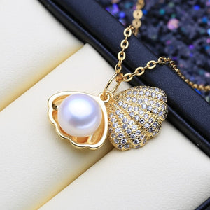 FENASY Women's Fine Fashion Golden Shell Genuine Pearl Necklace Jewelry - Divine Inspiration Styles