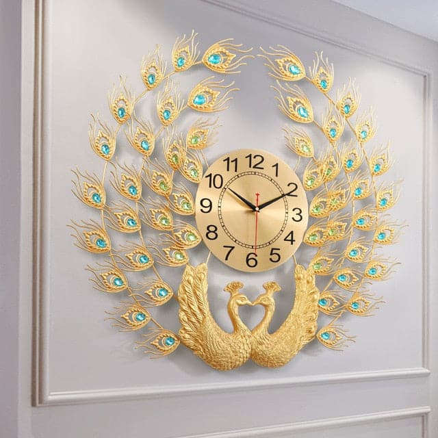SDH Double Peacock Wall Clock Modern Design Home Decoration Art Wall Clock - Divine Inspiration Styles