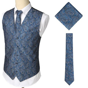 KINGSTON Design Men's Fashion Gold Blue Purple Paisley 3PCS Suit Set - Divine Inspiration Styles