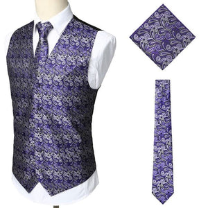 KINGSTON Design Men's Fashion Gold Blue Purple Paisley 3PCS Suit Set - Divine Inspiration Styles