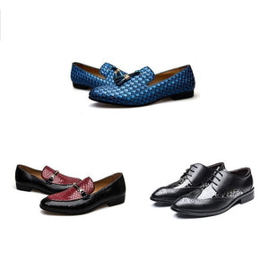 MEIJIANA Men's Genuine Leather Plaid Design Loafers Shoes - Divine Inspiration Styles