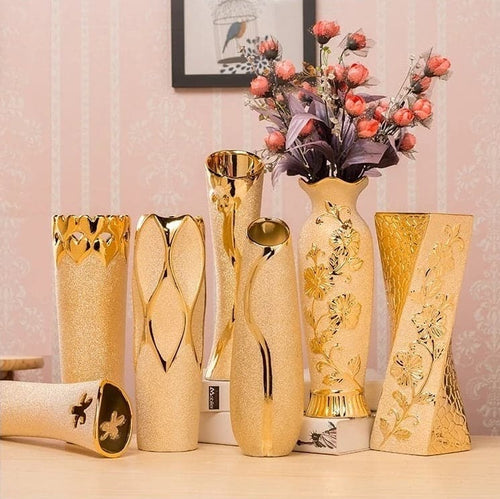 LUXELIVING Gold Plated Luxury Style Golden Ceramic Vases for Decorations - Divine Inspiration Styles