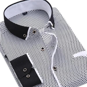 QISHA Men's Classic Trendy Fashion Casual Long Sleeves Printed Business Dress Shirt - Divine Inspiration Styles